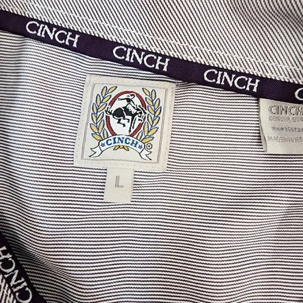 Cinch Men's Size Large Button-Down Long-Sleeve Striped Collard Western Country P